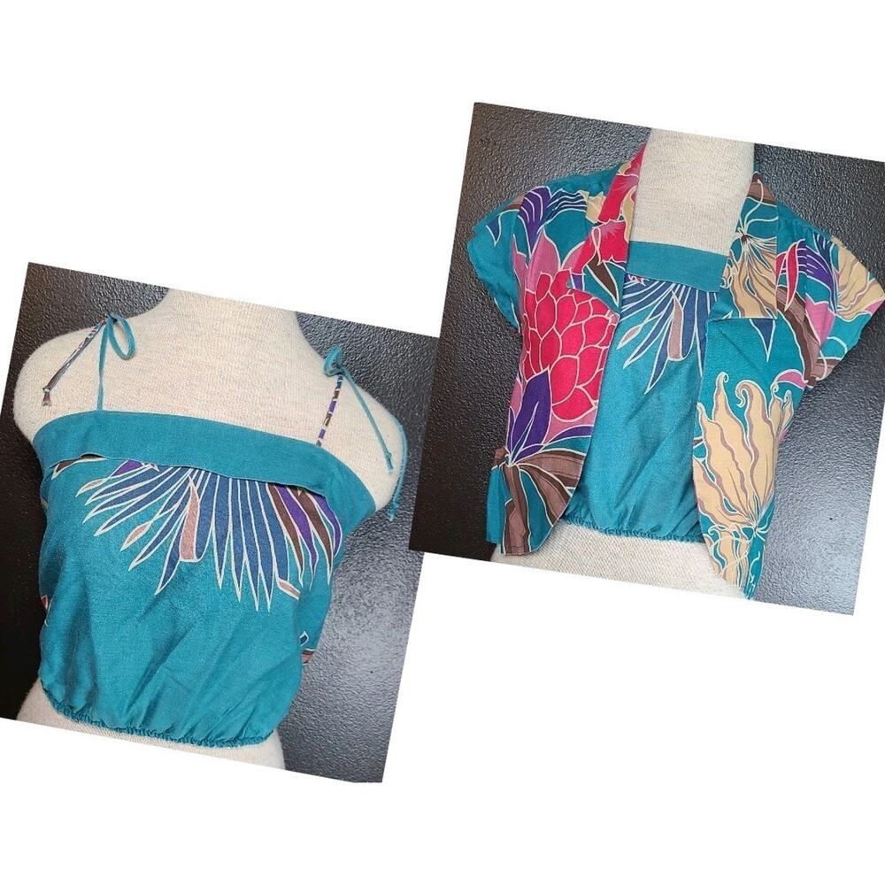 Vintage 1970s Floral Crop Top W/Ties & Jacket Beach Bohemian Rare Size Small